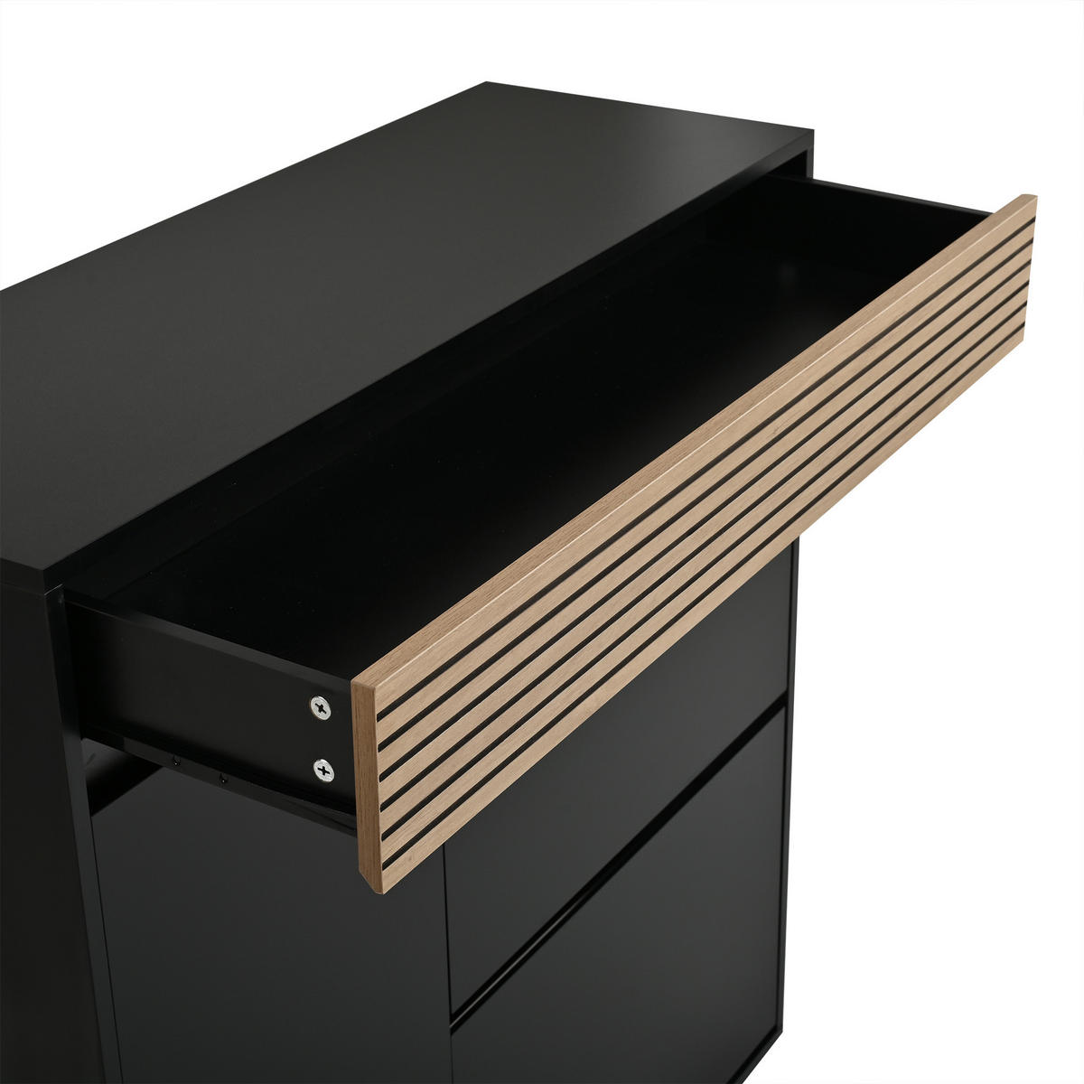 SCHUHSCHRANK 100×35×105cm Schwarz Naturholz mit 2 Klappen - Schwarz/Naturfarben, Holzwerkstoff (100/105/35cm) - FLIEKS