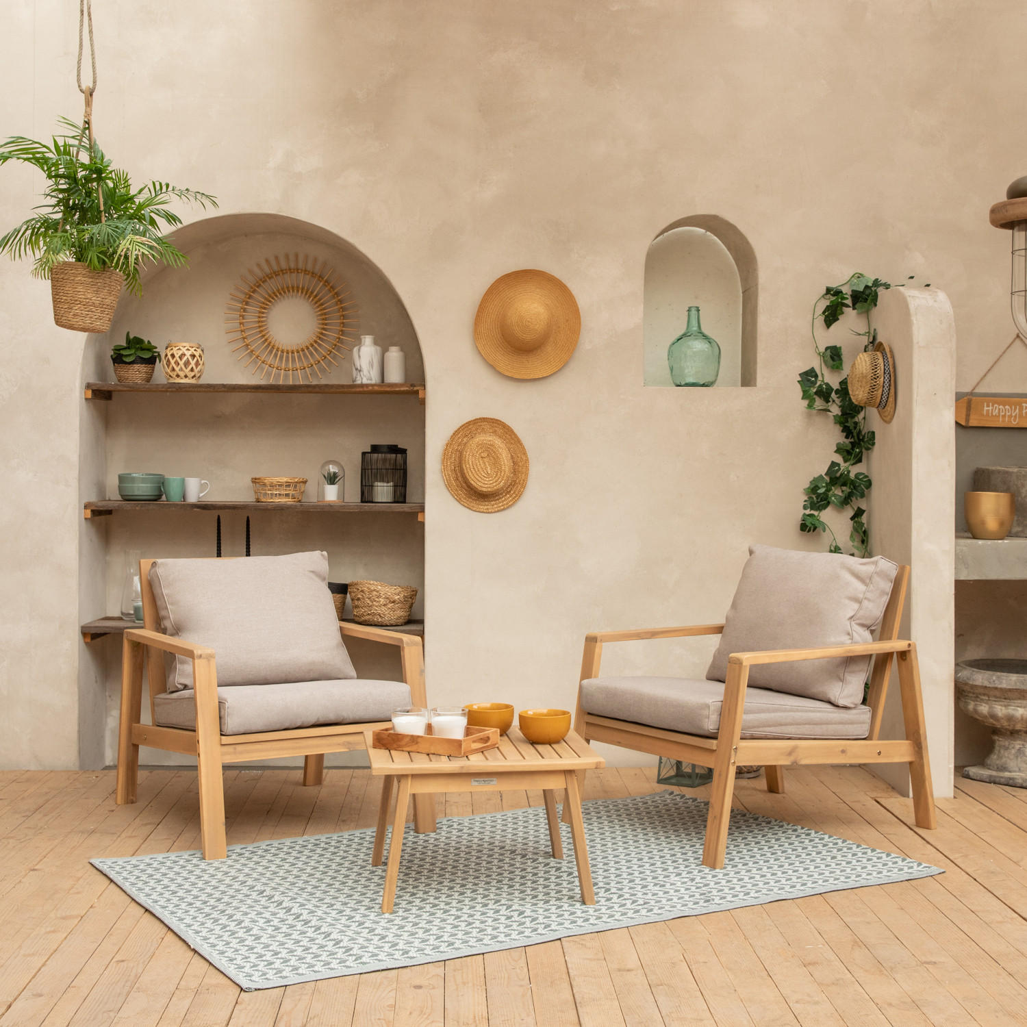 GARTENMÖBEL Gili Sand 2 Plätze - Beige, Holz - Happy Garden
