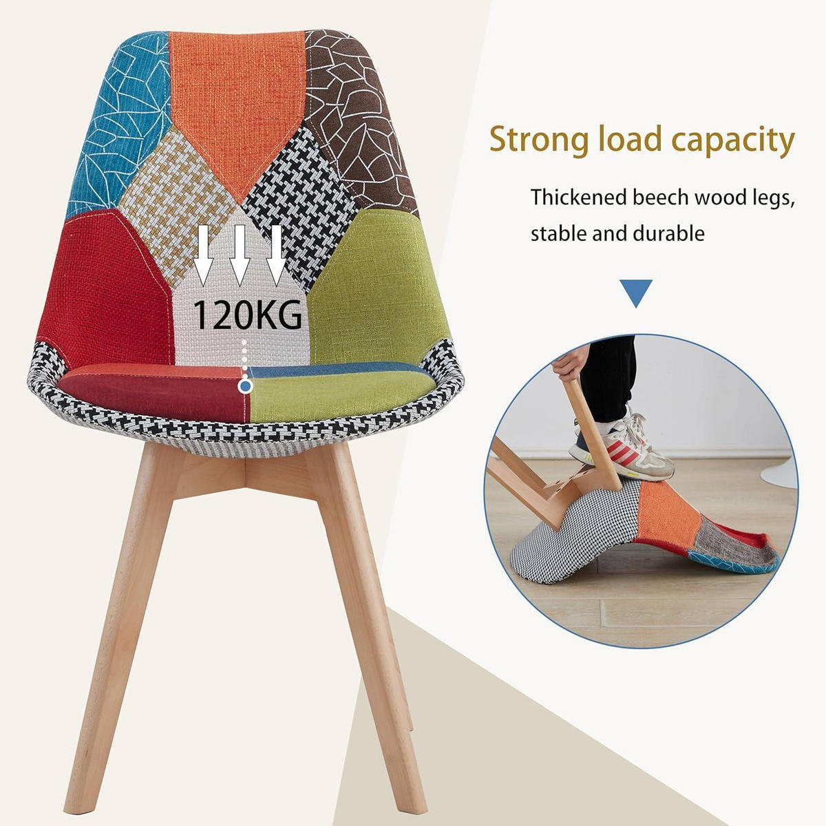 ESSZIMMERSTUHL 2er-Set Patchwork Stoff Massivholzbeine Rot - Multicolor, Textil (41/83.5/42cm)
