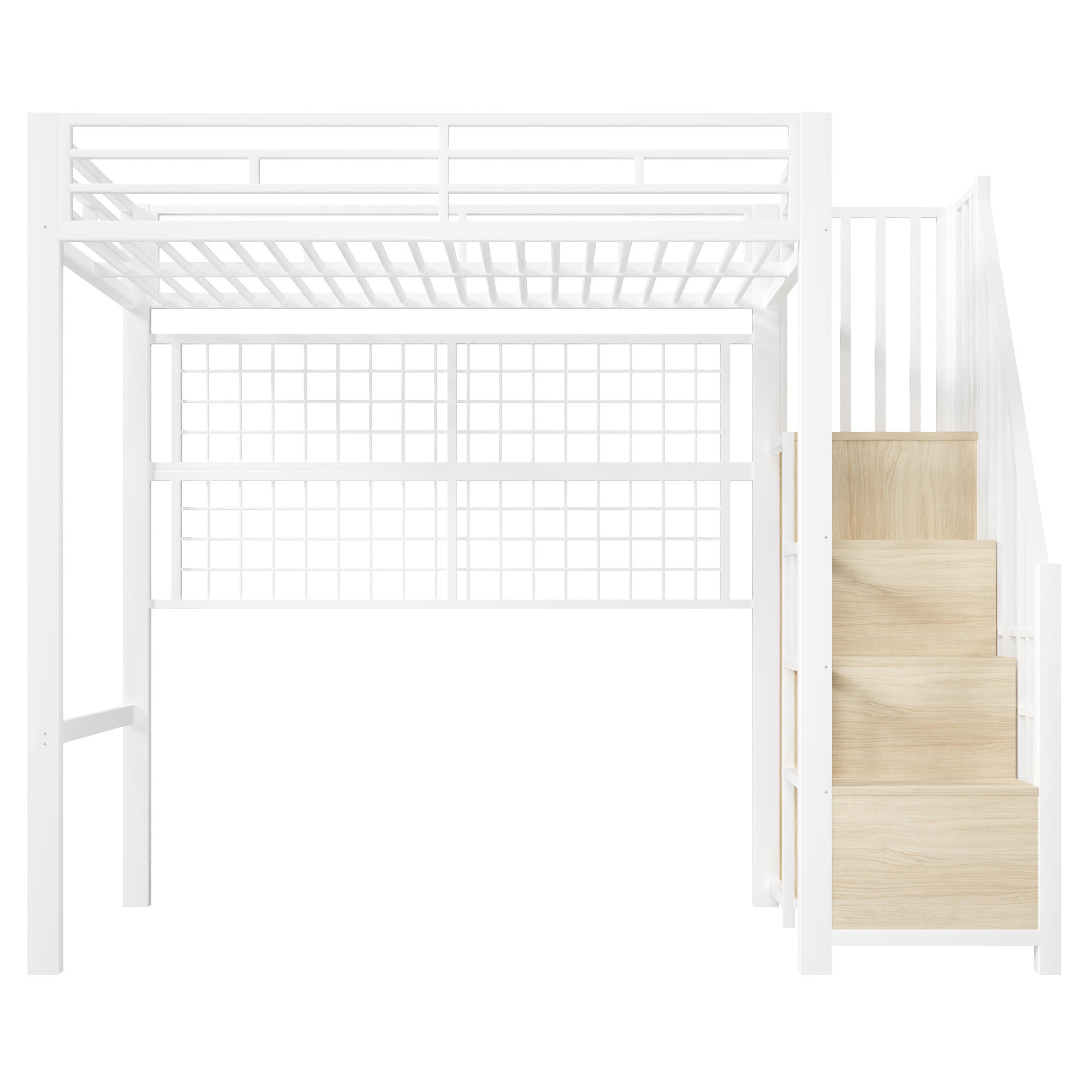 HOCHBETT mit Stauraum und Leiter Weiß 90x200 cm Metall - Weiß, Metall (90/200cm) - SONNENH
