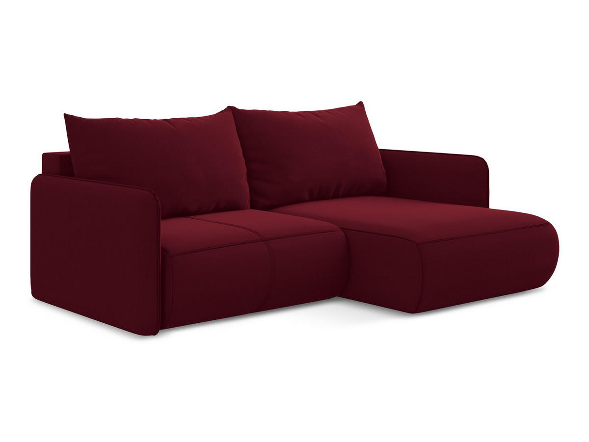 ECKSOFA mit Schlaffunktion Samt Stoff Rot - Bordeaux/Rot, Kunststoff/Textil (207/148cm) - Makamii