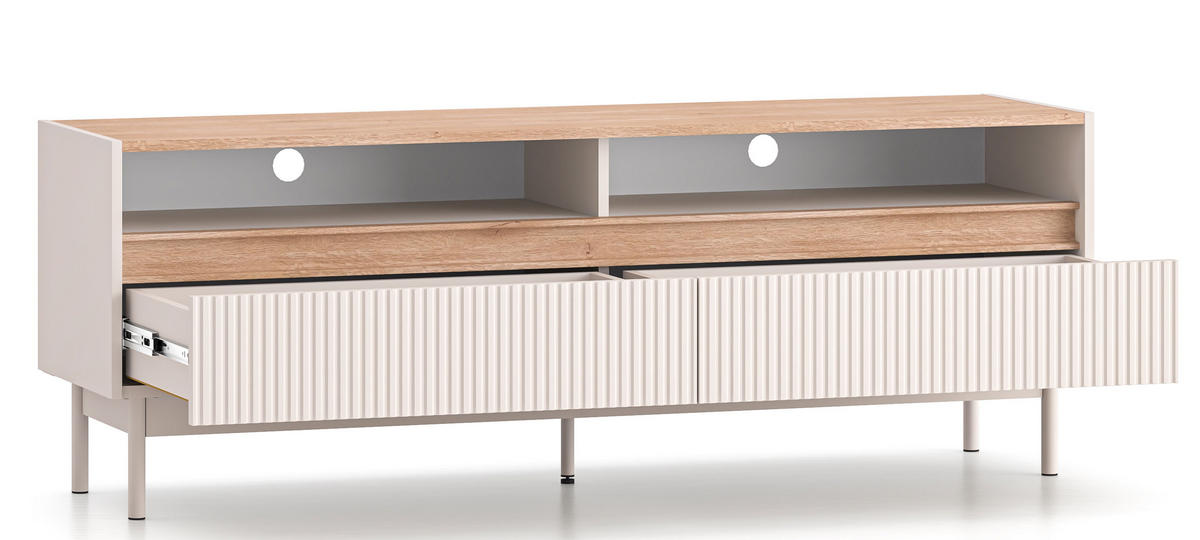 LOWBOARD Dunea Cashmere / Eiche Cremona Torro 154 / 40 / 55cm - Creme/Braun, Holz/Holzwerkstoff (154/55/40cm) - Feldmann-Wohnen