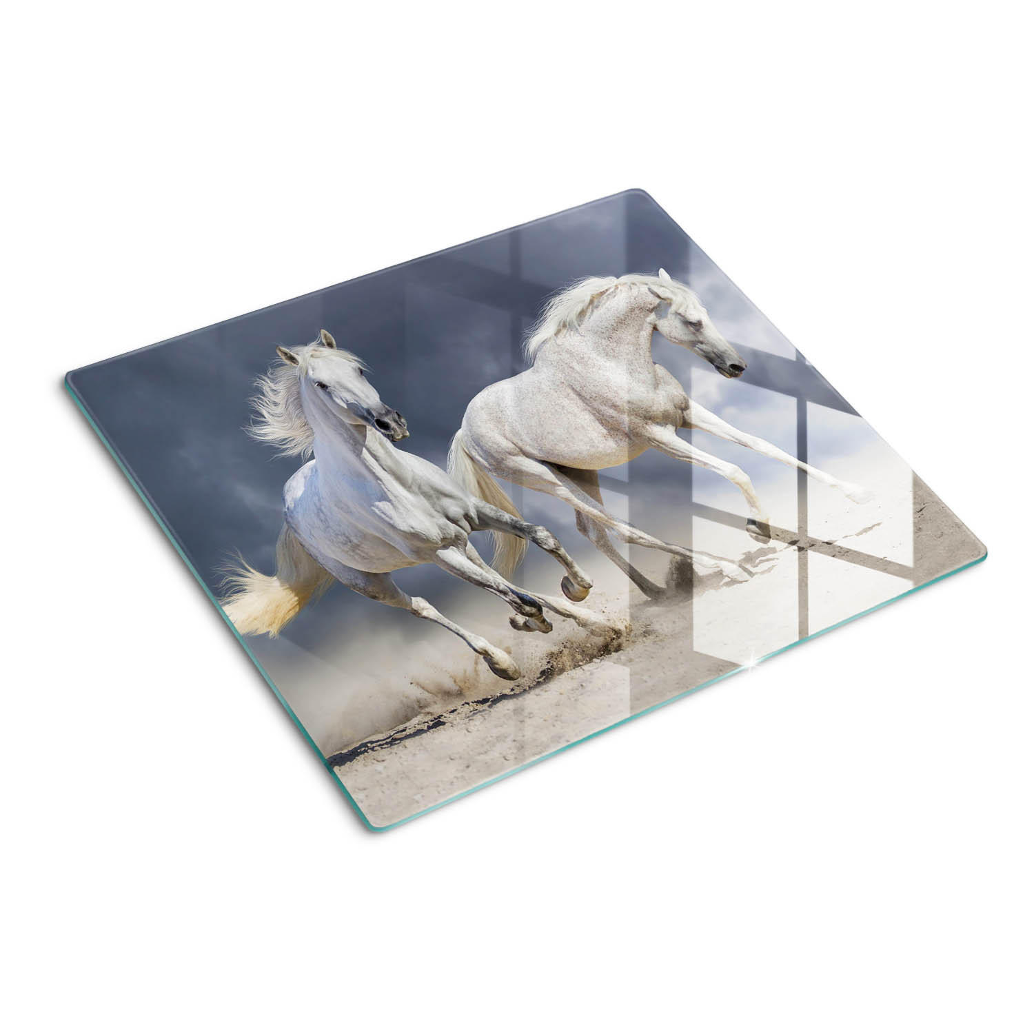 GLASPLATTE 60x52 cm Strandpferde - Creme, Glas (60/52cm) - TULUP