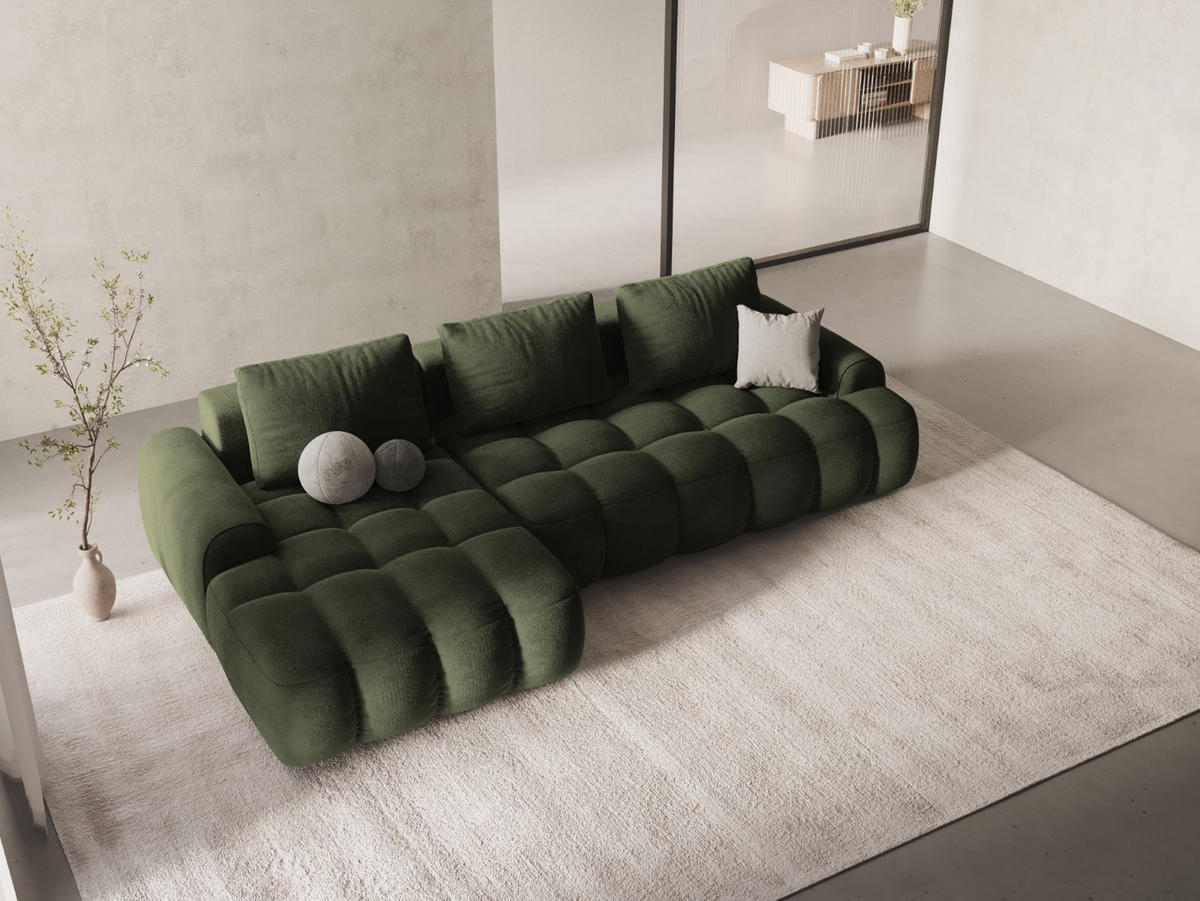 AUSKLAPPBARES-ECKSOFA links mit Container Linz aus Samt grün 3 Sitzplätze - Grün, Textil (142/275cm) - Cosmopolitan Design