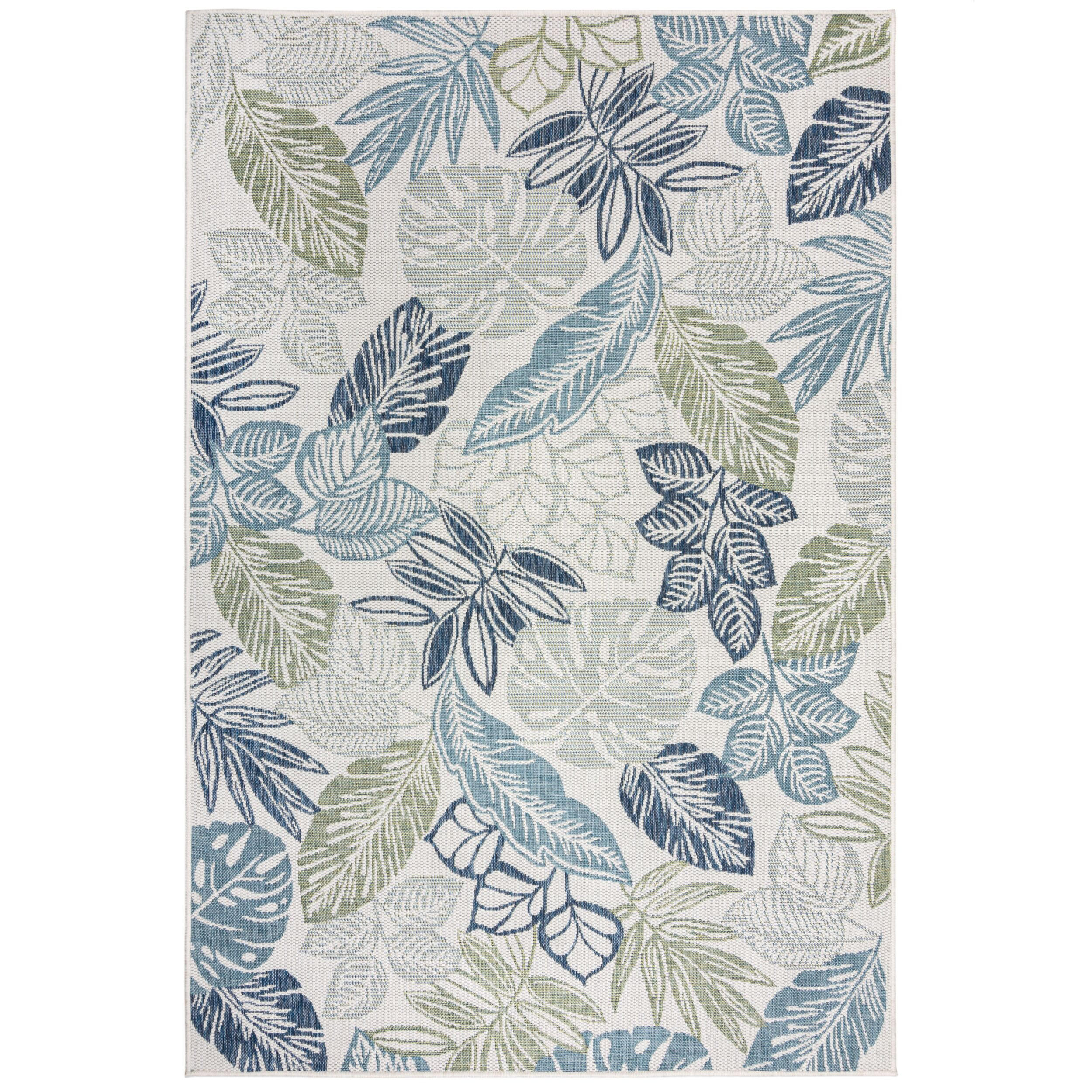TEPPICH Outdoor Naturmotive Muster, Floral, Balkon schmutzabweisend Blau-Grün Rechteckig 120x170 - Grün, Textil (120/170cm) - KADIMA DESIGN