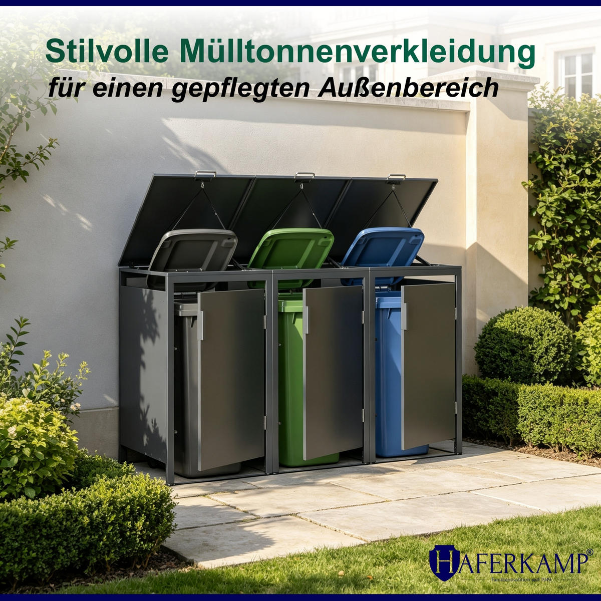 MÜLLTONNENBOX MODUS 3er HxBxT 118,5x204x80cm für 3 x 240 Liter Mülltonnen Verzinkter Stahl - Grau, Metall (204/118.5/80cm)