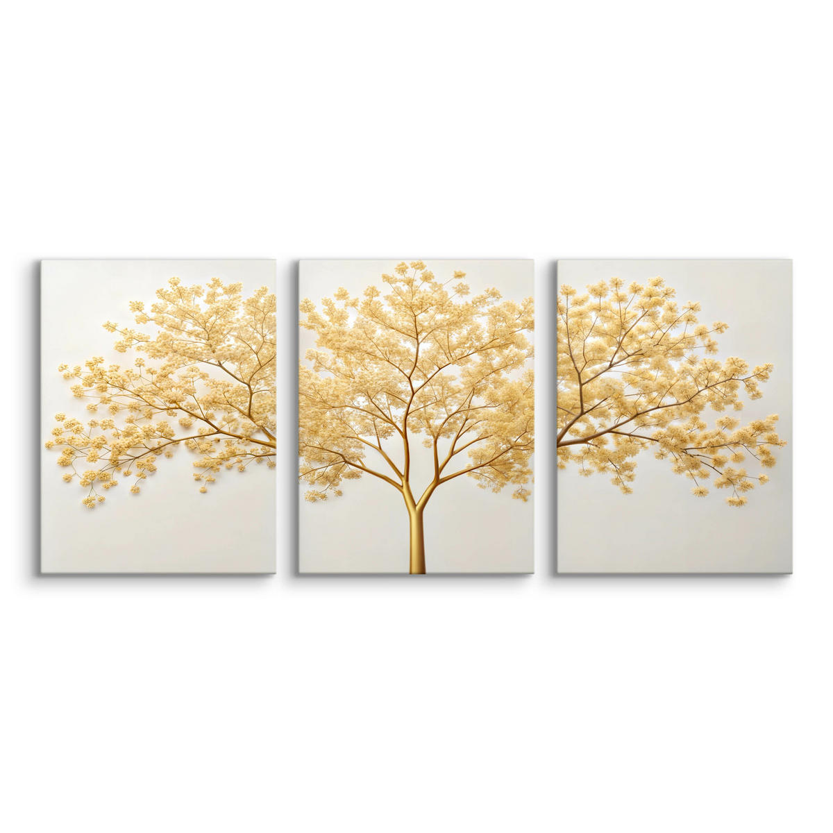 LEINWANDBILDER 3-es Set Abstrakte Baum - Beige/Weiß, Textil (90/40cm) - Muralo