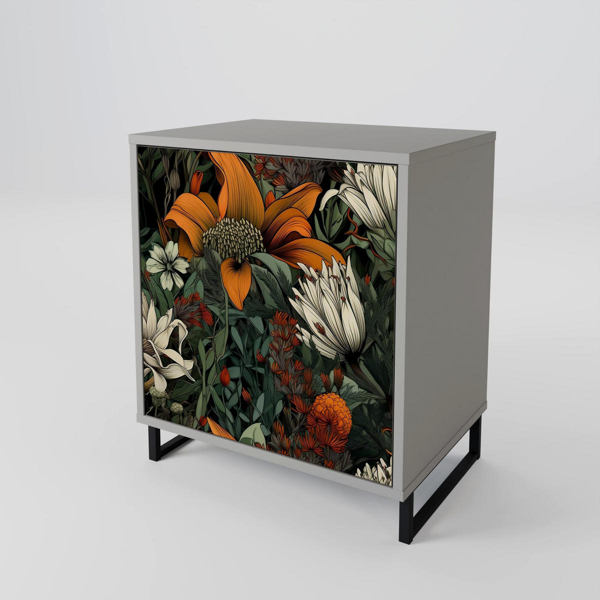 SIDEBOARD MIDNIGHT SPROUT, Grau, 57,5x42x77,5 cm, Schräge Buchenholzfüße - Buchefarben/Multicolor, Holzwerkstoff/Buchenholz (57.5/77.5/42cm) - SpaceRebels