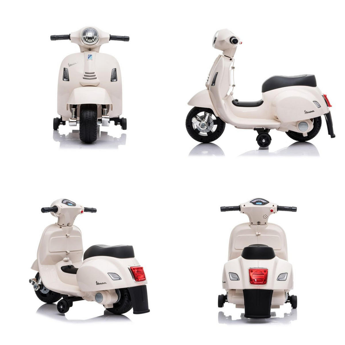 KINDER ELEKTROMOTORRAD Mini Vespa weiß Elektrofahrzeug, Stützräder, 30 W, 2,5 km/h - Weiß, Kunststoff (66.5/38/52cm) - Chipolino
