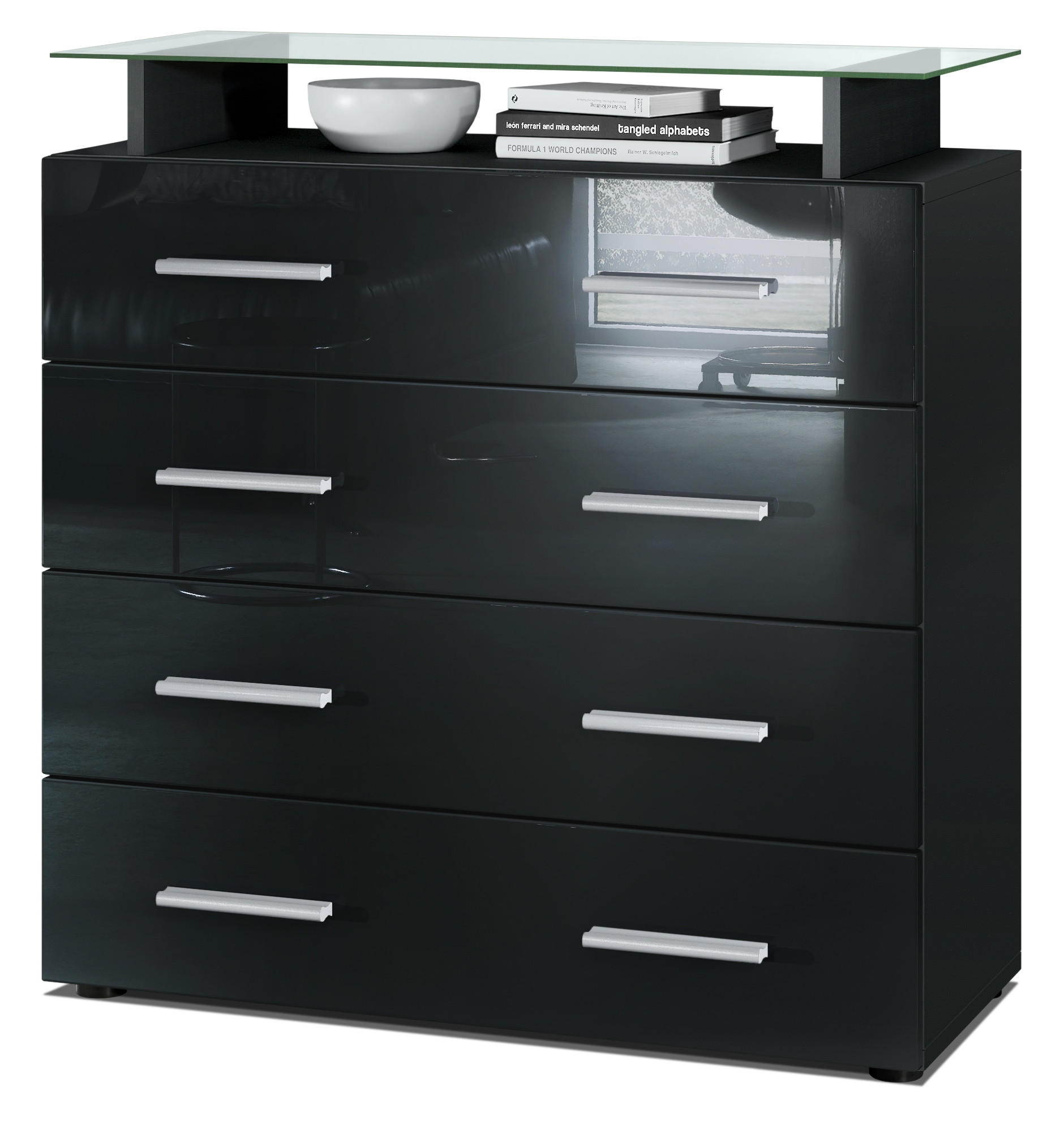 Vladon Kommode Schwarz Hochglanz 76x81x35 cm