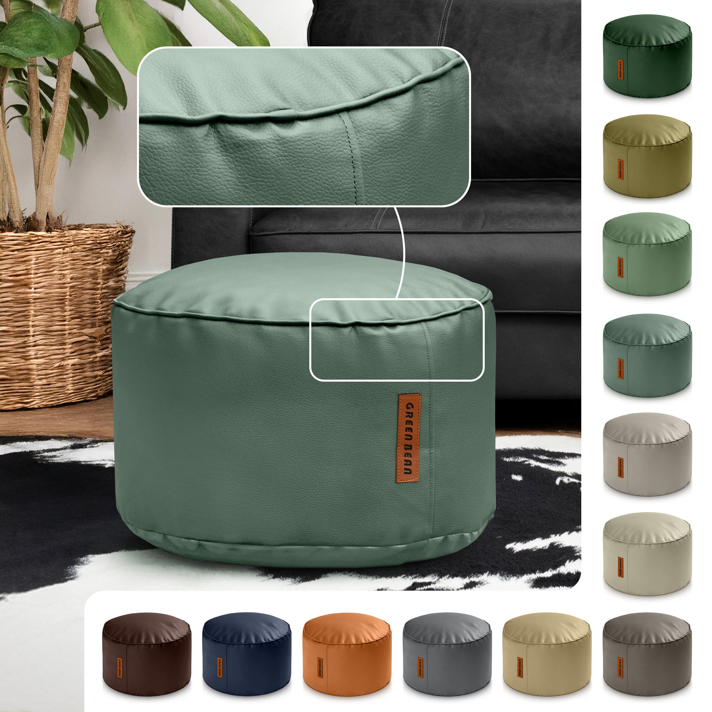 INDOOR HOCKER Stay rund Kunstleder - Blau, Textil (43/30/30cm) - Green Bean