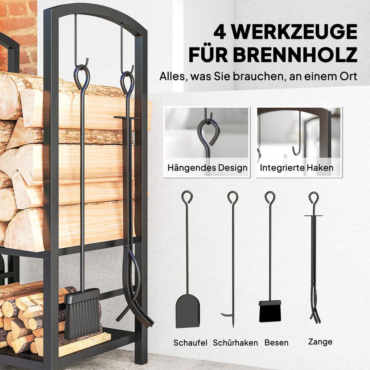 KAMINHOLZSTÄNDER, Stahl, Schwarz - Schwarz, Metall (30/745/40cm) - Outsunny