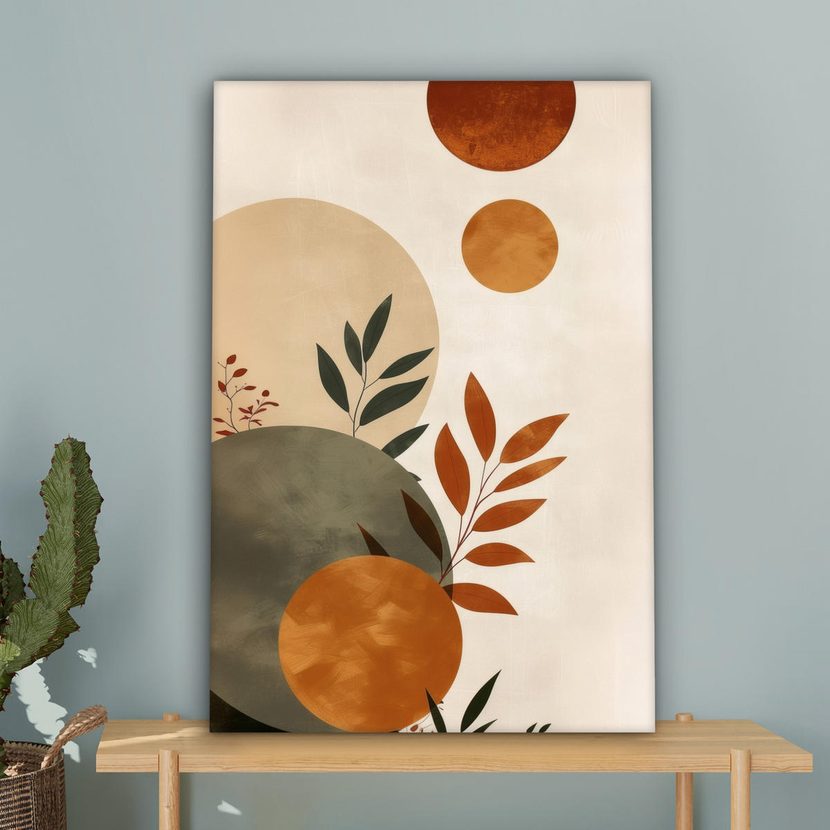 LEINWANDBILD Formen - Rund - Blätter - Beige 40x60 cm - Rostfarben, Textil (40/60cm) - MuchoWow