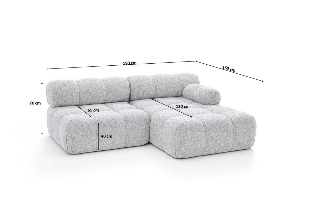 ECKSOFA L-Form Mini II Modular, Bouclé-Stoff Abriamo, Hellgrau, Rechts, Selia - Hellgrau, Holz (190/160cm) - Kaiser Möbel