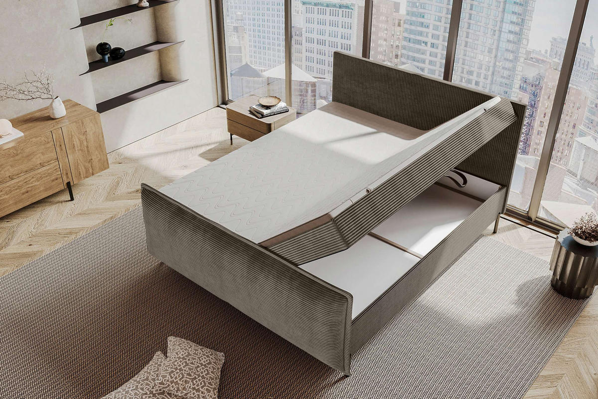 BOXSPRINGBETT VERO PLUS Cordstoff Cappuccino 140/200 cm - Schwarz/Cappuccino, Holzwerkstoff/Textil (140/200cm) - 99rooms