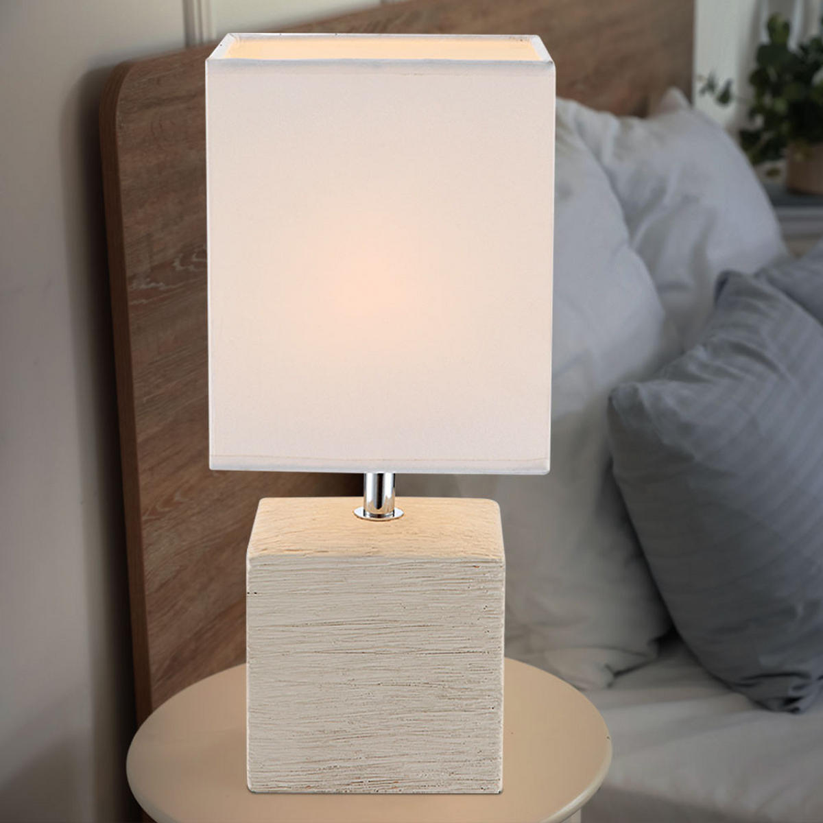 TISCHLEUCHTE Keramik Beige Weiß GERI 2er Set - Weiß, Textil (13/11/29cm) - Globo Lighting