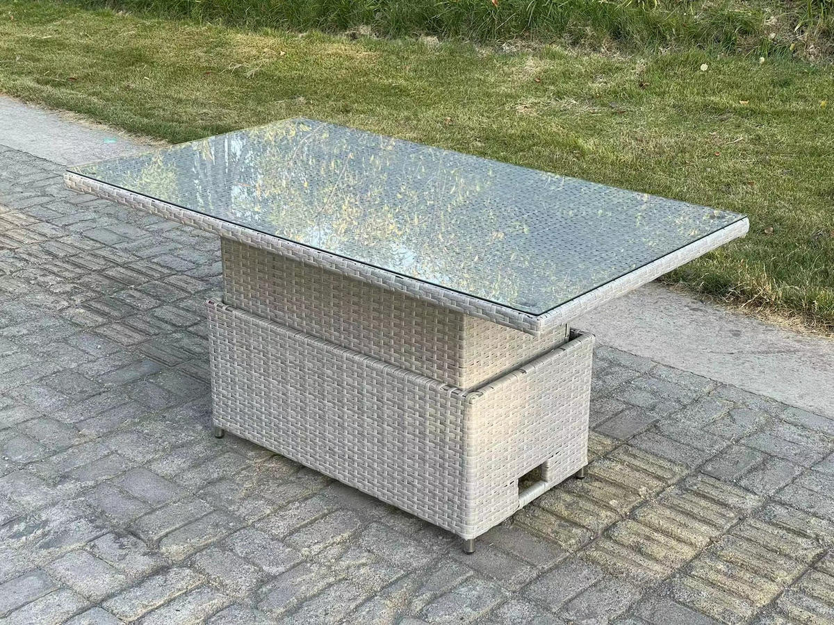GARTENMÖBEL SET Polyrattan Helles Grau 8-Sitzer - Hellgrau, Metall - Fimous