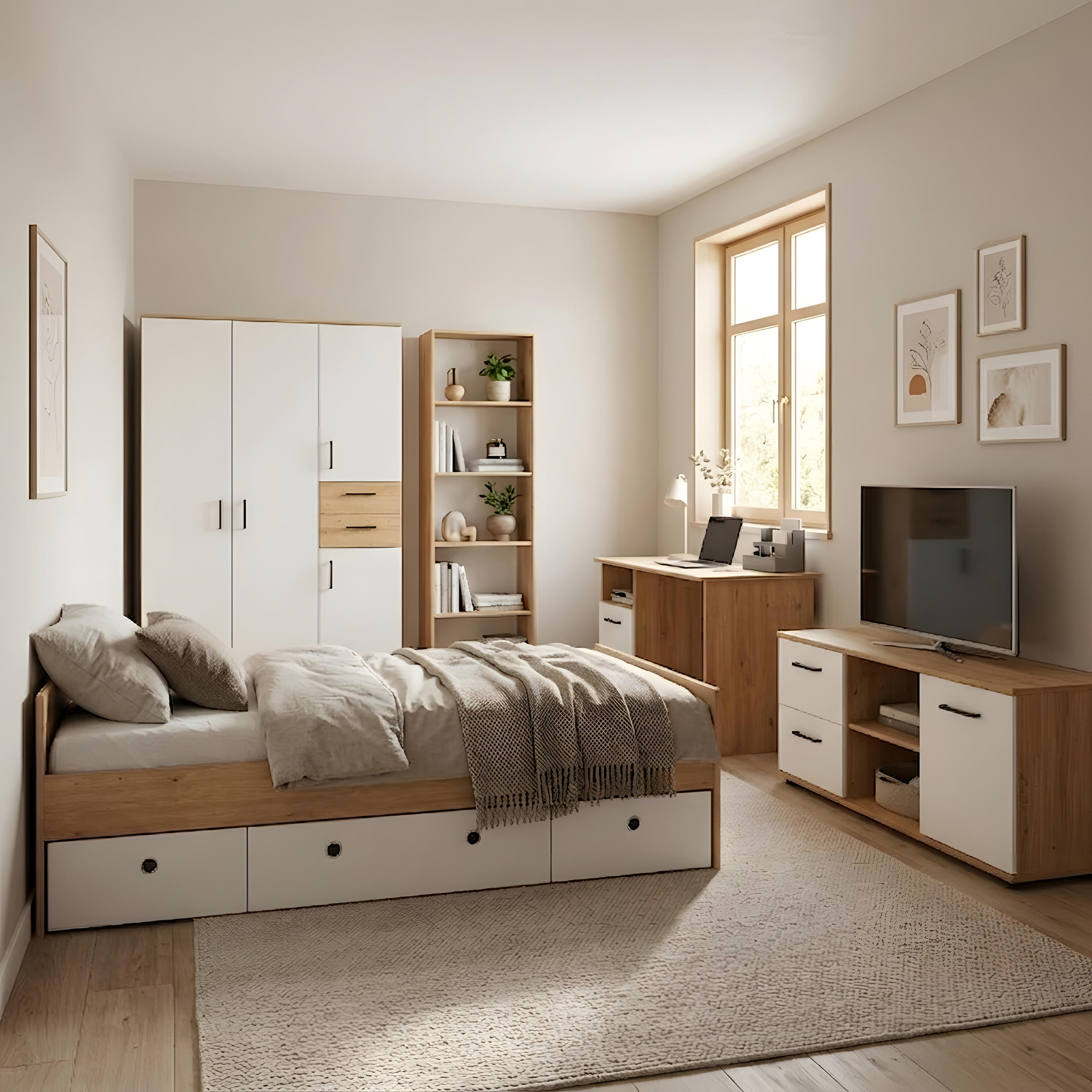 JUGENDZIMMER Mega-Set BenteAOW 5-tlg. - Eichefarben/Schwarz, Holzwerkstoff/Kunststoff (1/1/1cm) - arthur berndt