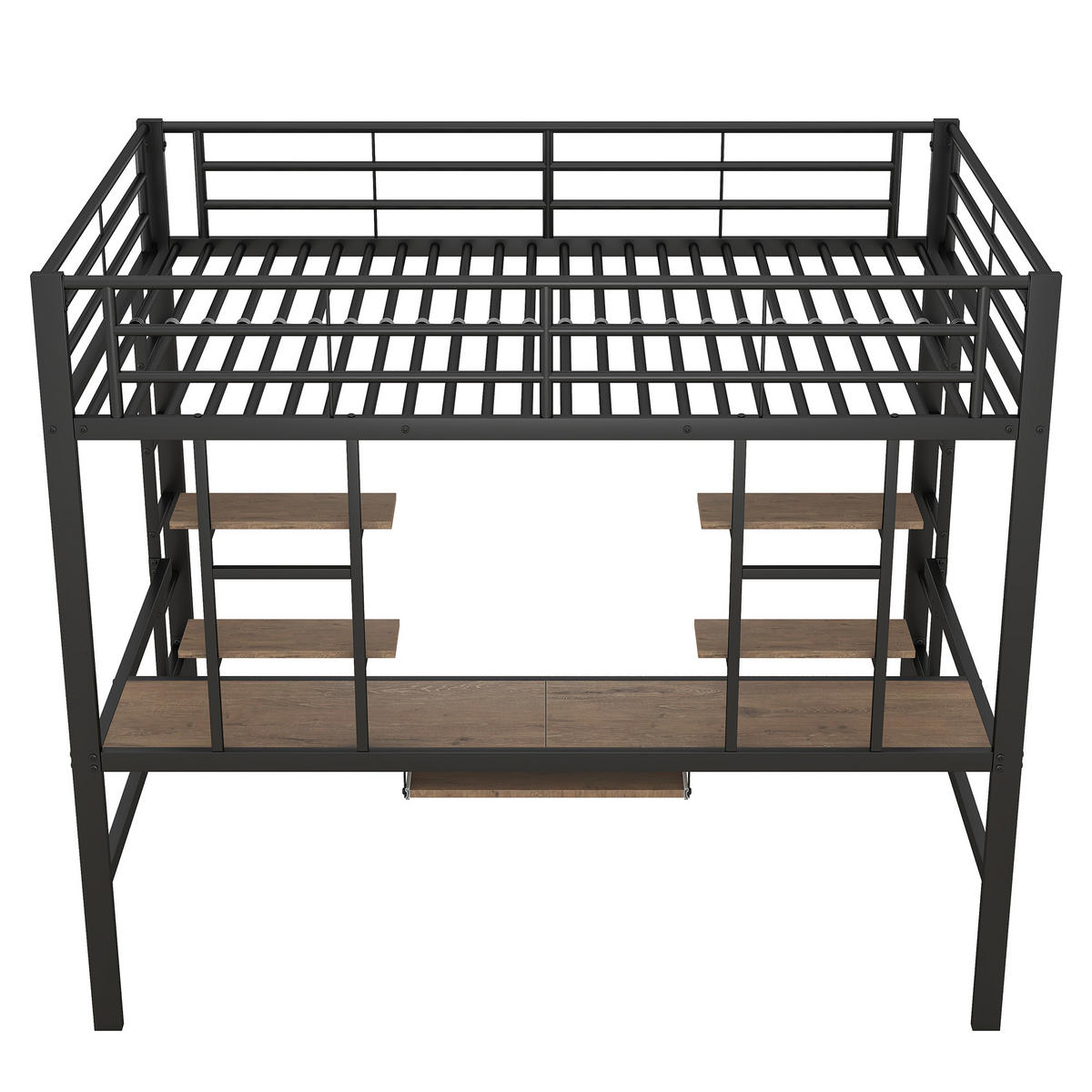 HOCHBETT 140/200 cm Schwarz aus Metall mit Schreibtisch Regalen und Lattenrost - Schwarz, Metall (140/200cm) - OKWISH