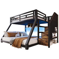 ETAGENBETT 90/200 cm & 140/200 cm in Schwarz mit LED und 3 Staufächern - Schwarz, Holzwerkstoff/Metall (90/200cm) - WISHDOR
