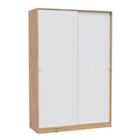 SCHRANK mit 2 Schiebetüren, Holzoptik und Weiß 120/200/50 cm - Weiß, Holzwerkstoff (120/200/54cm) - Calicosy
