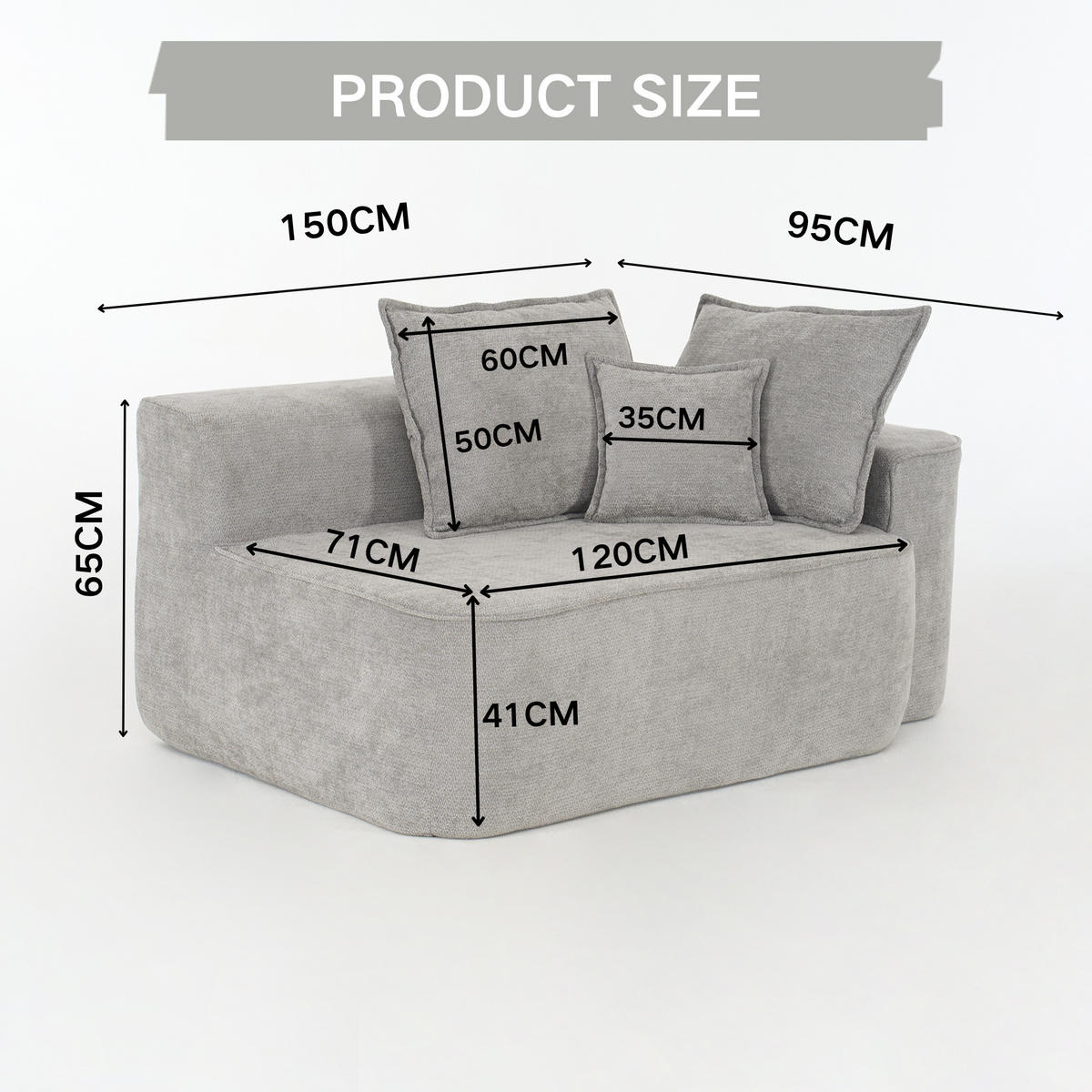 2-SITZER SOFA in Chenille Montagefrei - Hellgrau, Textil (150/65/95cm) - Urban Meuble
