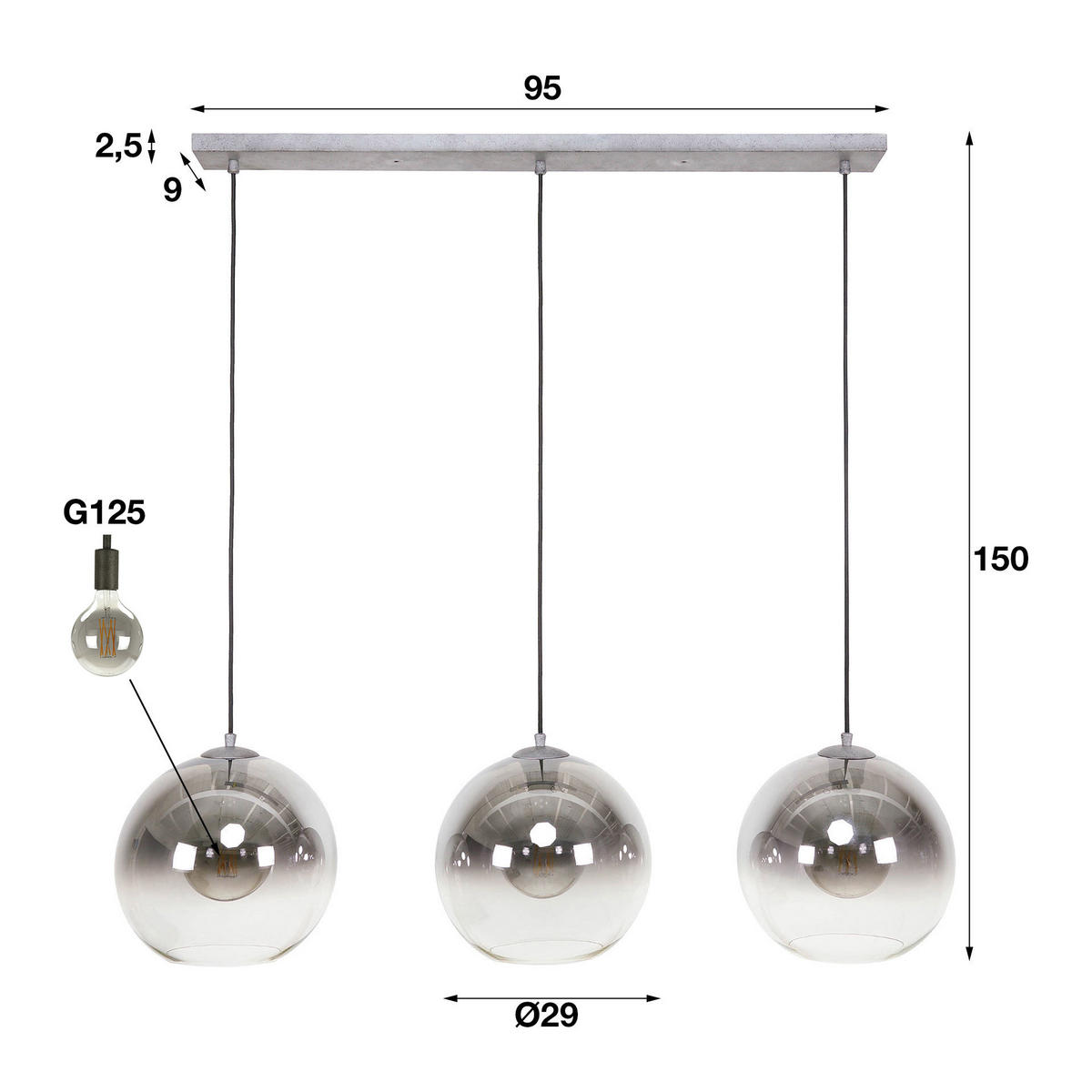 HÄNGELEUCHTE Bubble Braun 115/30/ 150 cm - Braun, Metall (115/30/150cm) - Hoyz Collection