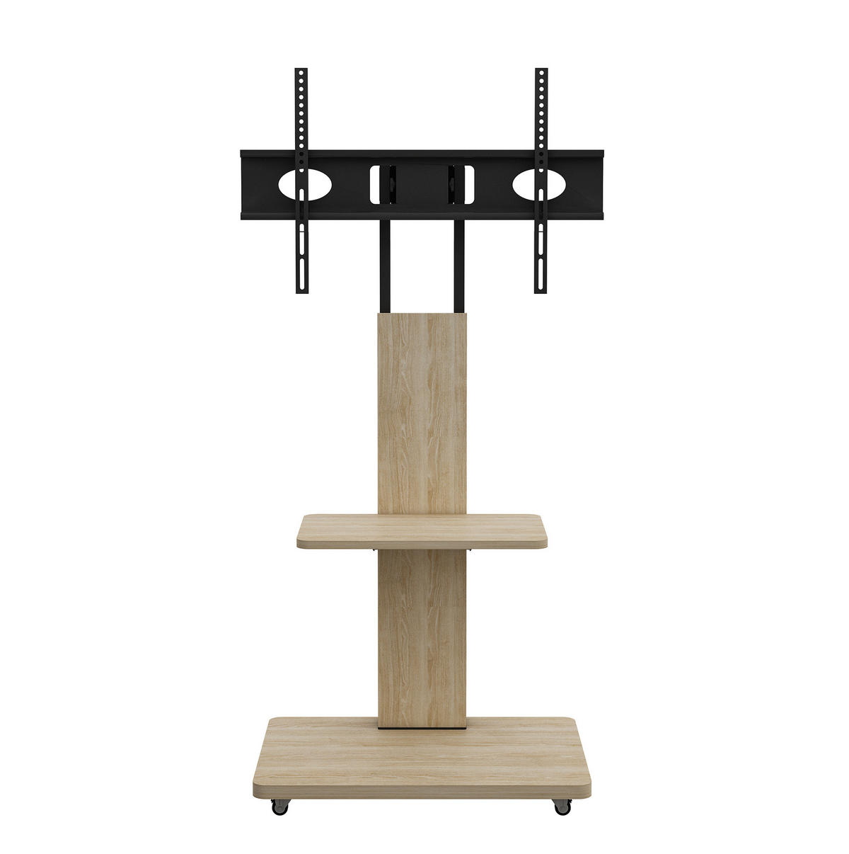 TV-STÄNDER 60/40 cm höhenverstellbar mit schwenkbarer Halterung, Rollen und Ablagen aus MDF und Metall, Natur - Hellbraun, Holzwerkstoff (60/150/40cm) - Redom