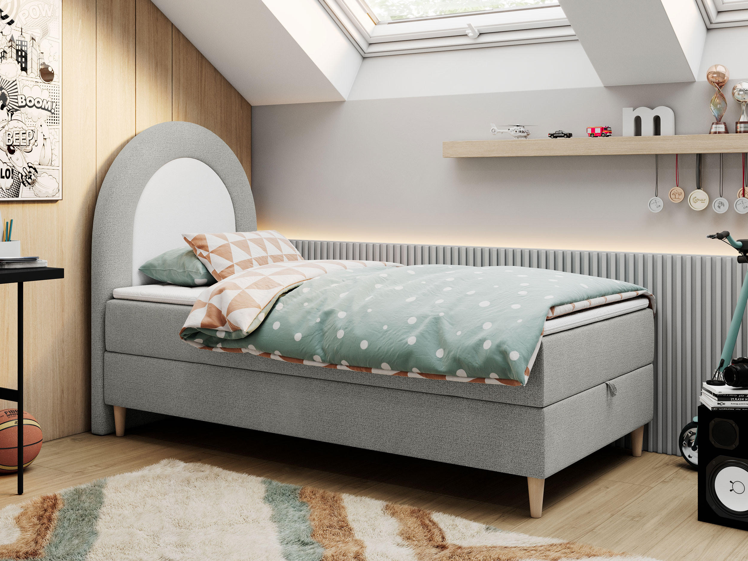 BOXBETT NEST 90/180 Hellgrau Struktur - H3 - Hellgrau, Holz/Textil (90/180cm) - MKS