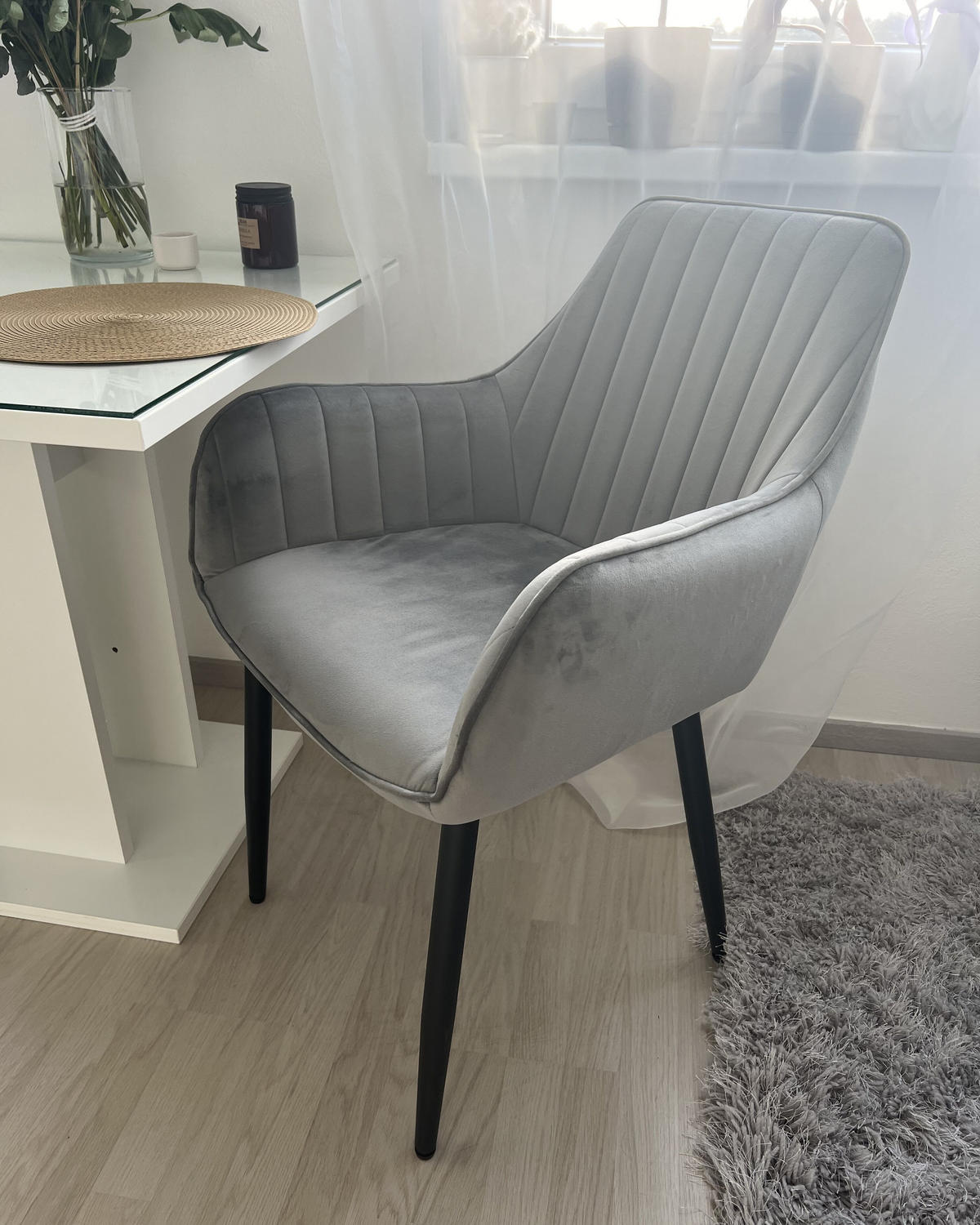JÍDELNÍ ŽIDLE sada 2 ks Sametová látka tmavě šedá Wellston - šedá/černá, textil (60/84/61cm) - Beliani