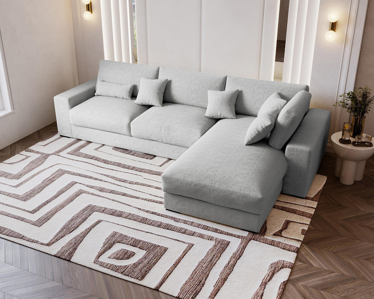 ECKSOFA mit Longchair - Silberfarben/Schwarz, Kunststoff/Textil (340/205cm) - home24