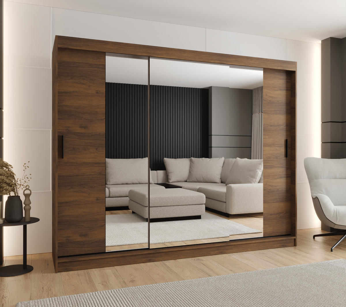 ŠATNÍ skříň s posuvnými dveřmi 200/250/62 3dveřová - černá/hnědá, dřevo/plast (250/200/62cm)
