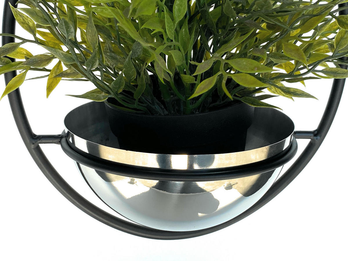 BLUMENAMPEL mit Topf Silber Metall Wand 43 cm 96087 S - Schwarz, Metall (15/7.5/15cm) - DanDiBo