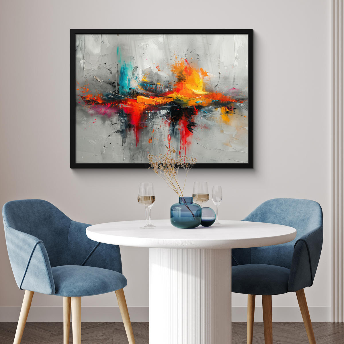 POSTER MIT RAHMEN Moderne Kunst - Orange - Grau - Abstrakt 80x60 cm - Hellgrau, Papier (80/60cm) - MuchoWow