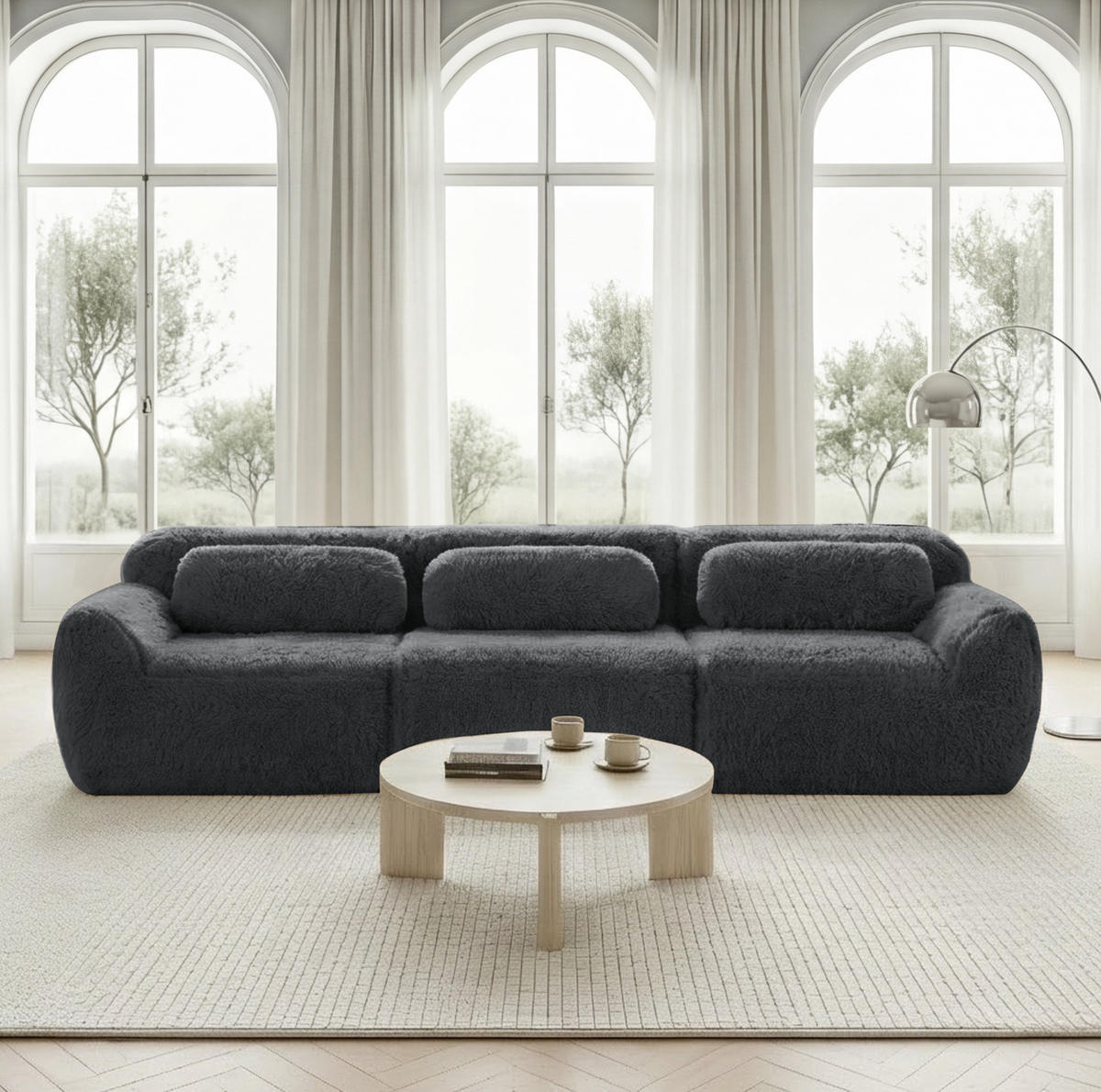 ECKSOFA mit Plüschbezug Grau 291x104x73 cm, modular, mit rutschfester Basis - Grau, Textil (104/291cm) - IVMEU