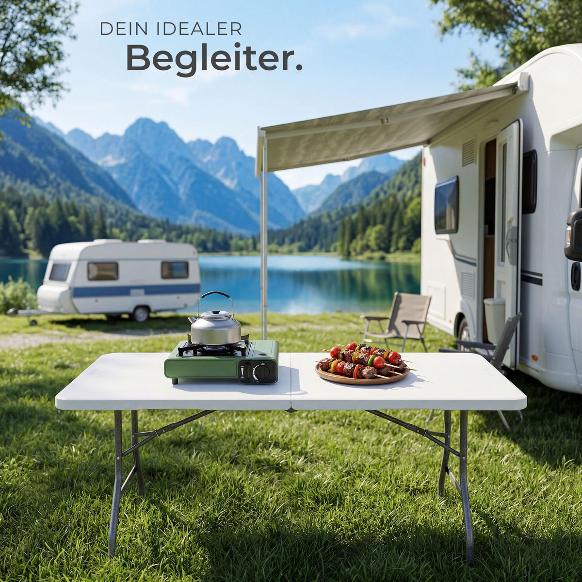 CAMPINGTISCH Panja, gummierter Tragegriff, weiß - Weiß, Kunststoff (70/180/74cm) - tectake