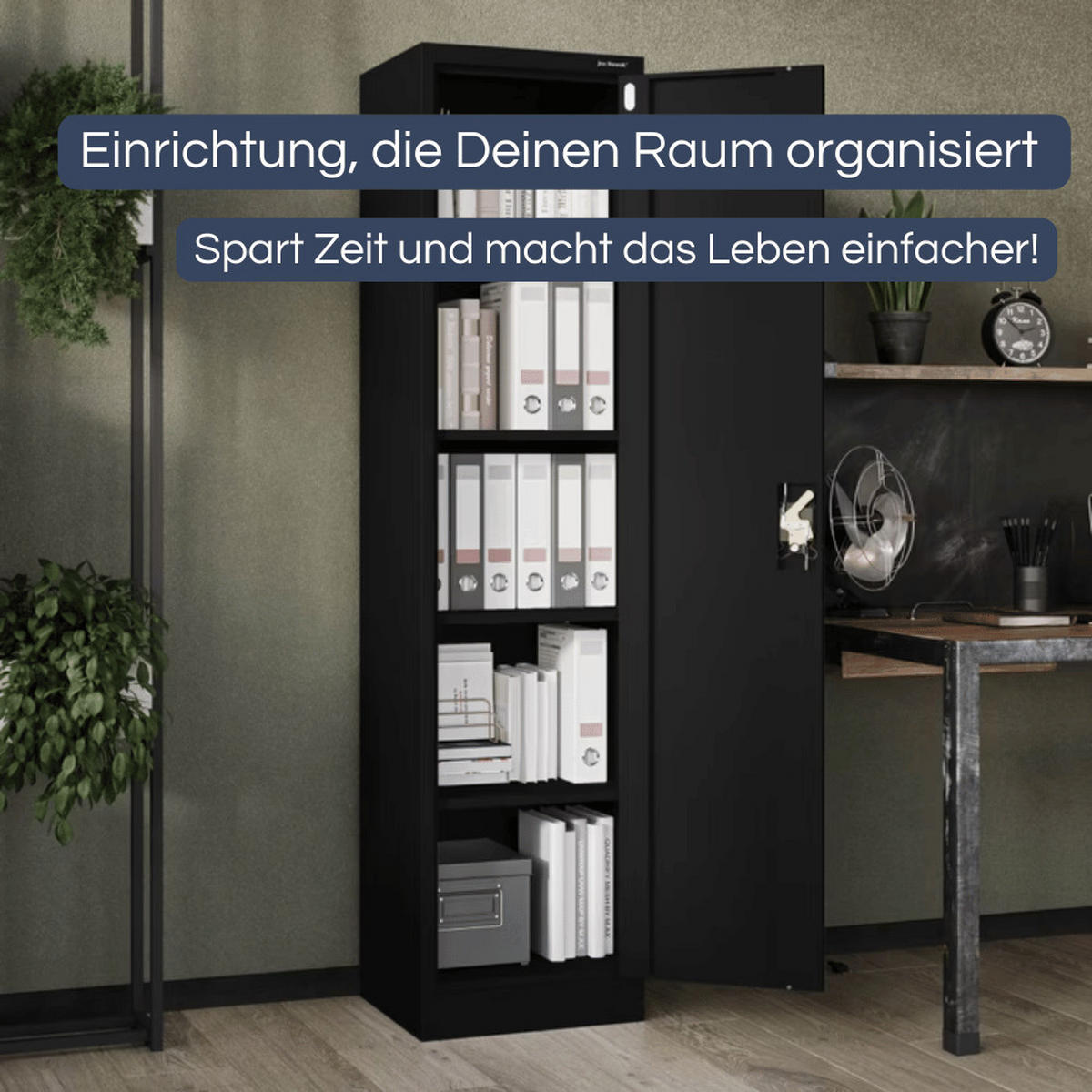 AKTENSCHRANK abschließbar KADO mit Flügeltüren 185x45x40cm Schwarz - Schwarz, Metall (45/185/40cm) - DELUKE