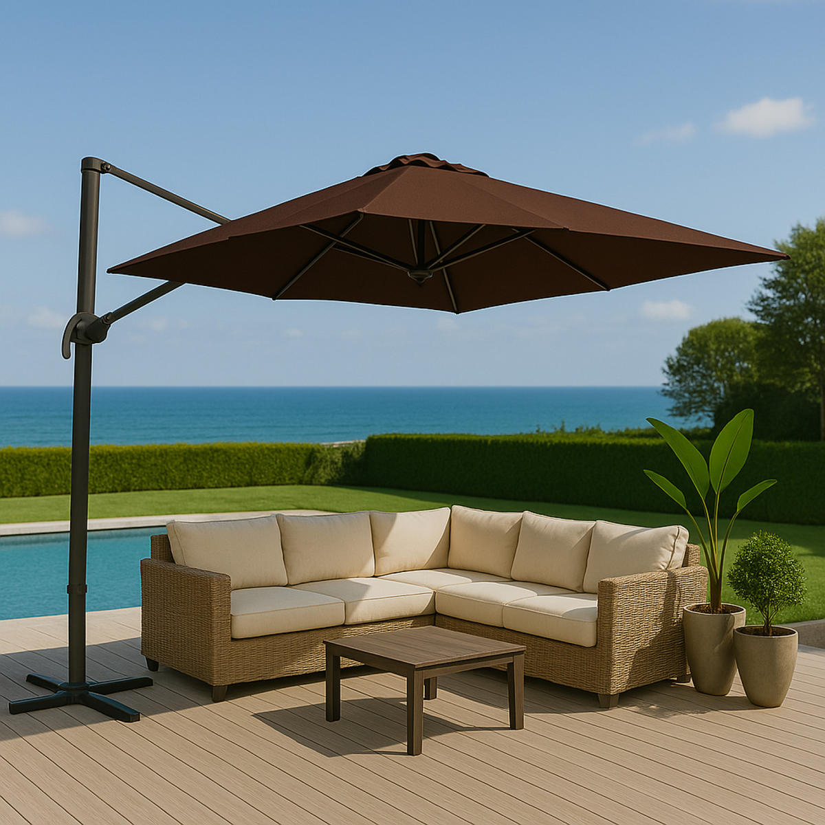 SONNENSCHIRM castillo braun rund 3 5 x 3 5 cm deportiert rotierbar um 360 - Braun, Metall (350/350cm) - Concept Usine