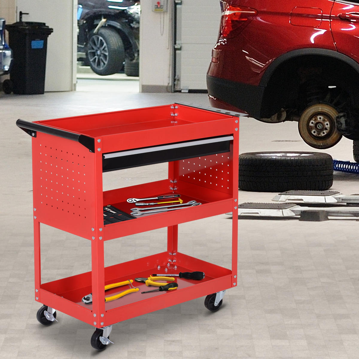 WERKSTATT-ROLLWAGEN, Werkzeugwagen, Rot - Multicolor, Metall (35/76/82cm) - HOMCOM