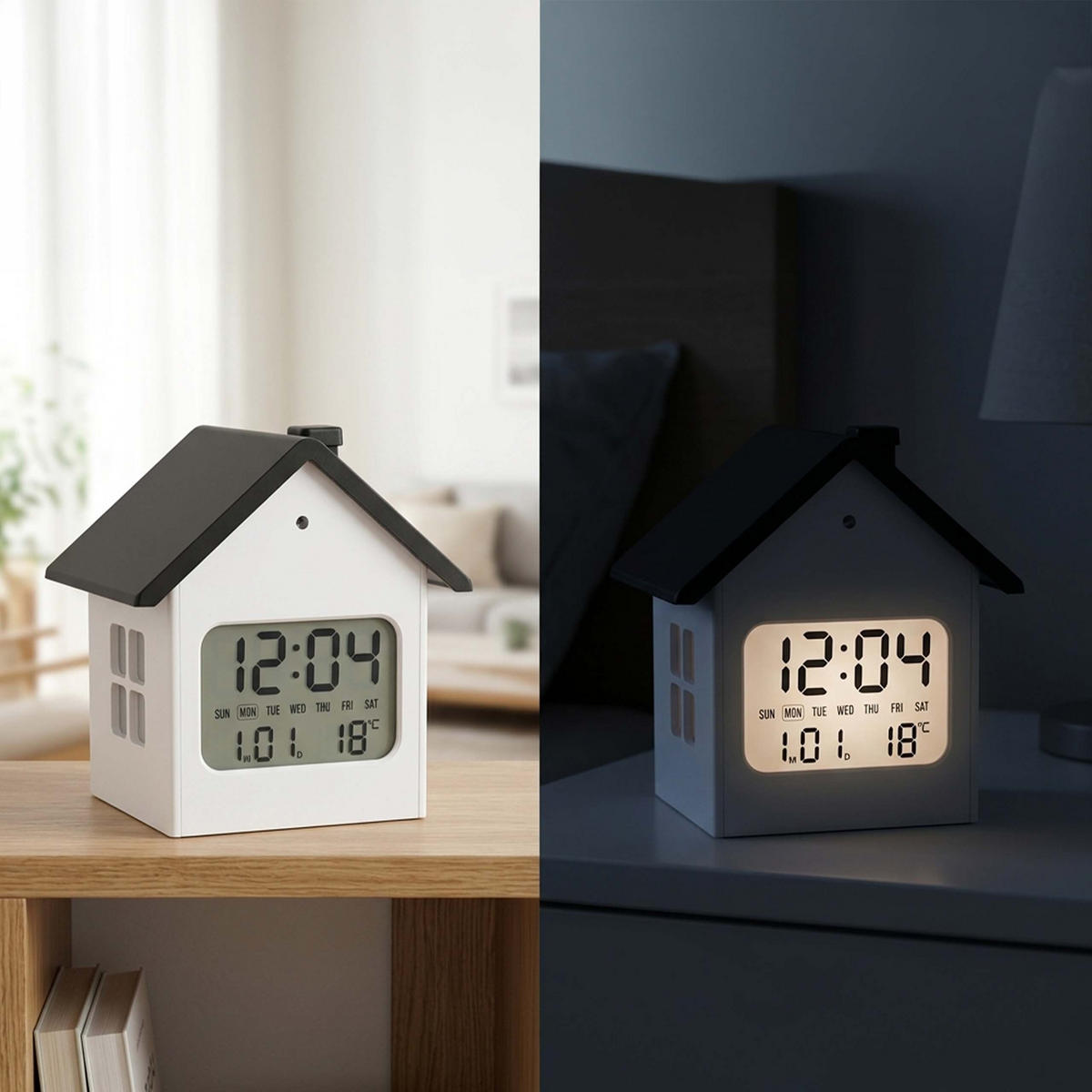 VÄCKARKLOCKA vit grå digital bakgrundsbelysning snooze - Vit, Glas/Plast (9/9.5/7.5cm) - Relaxdays