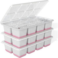 EISWÜRFELFORMEN 3er-Pack mit Deckel – Große quadratische Eiswürfelformen für Cocktails - Rosa, Kunststoff (10.9/4.1/21.1cm)