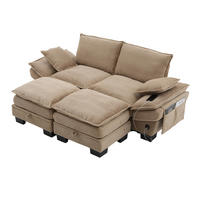 2-SITZER SOFA Cord Khaki mit Hocker, USB-C und Seitentaschen - Hellbraun, Holzwerkstoff/Kunststoff (190/84/132cm) - WISHDOR