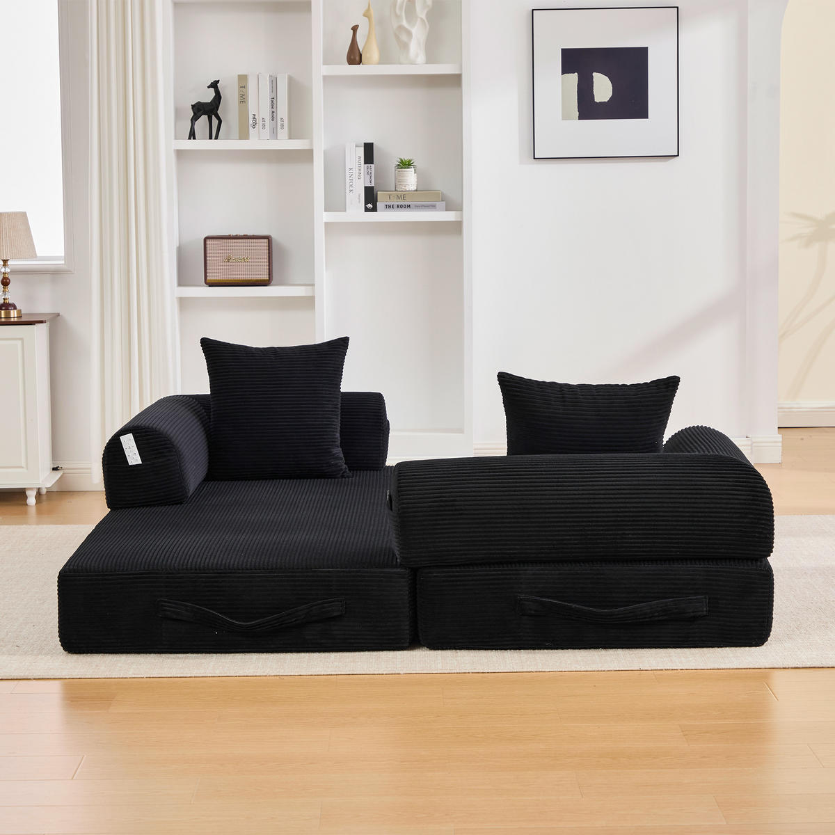 SCHLAFSOFA 200/94/67 cm Schwarz mit Seitentaschen plus und 3 Kissen - Schwarz, Textil (200/67/94cm) - Oxeza