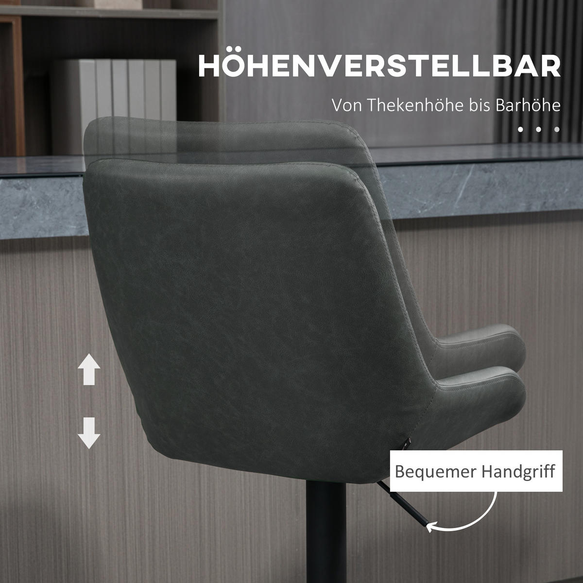 BARHOCKER 2er-Set Dunkelgrau 51.0/59.0/117.0 cm - Dunkelgrau, Leder (59/117/51cm)