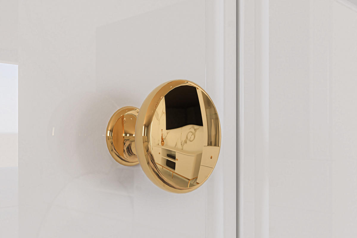 KOMMODE ISORIA auf hohen goldenen Beinen, Glas Weiß - Goldfarben/Weiß, Holz/Metall (120/85/40cm) - KONSIMO®