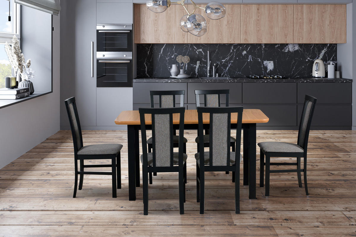 ESSTISCH wenus 2 S, 140-180/80 cm - Wildeiche/Schwarz, Holz (80/140/76cm) - Leaf Design