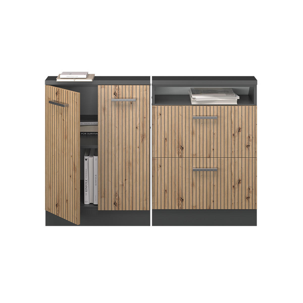 KUCHYŇSKÁ SKŘÍŇKA POD ŠIKMOU STŘECHU R-Line Dub Artisan/antracit - antracitová/dub artisan, kompozitní dřevo (120/81.6/46cm) - Vicco