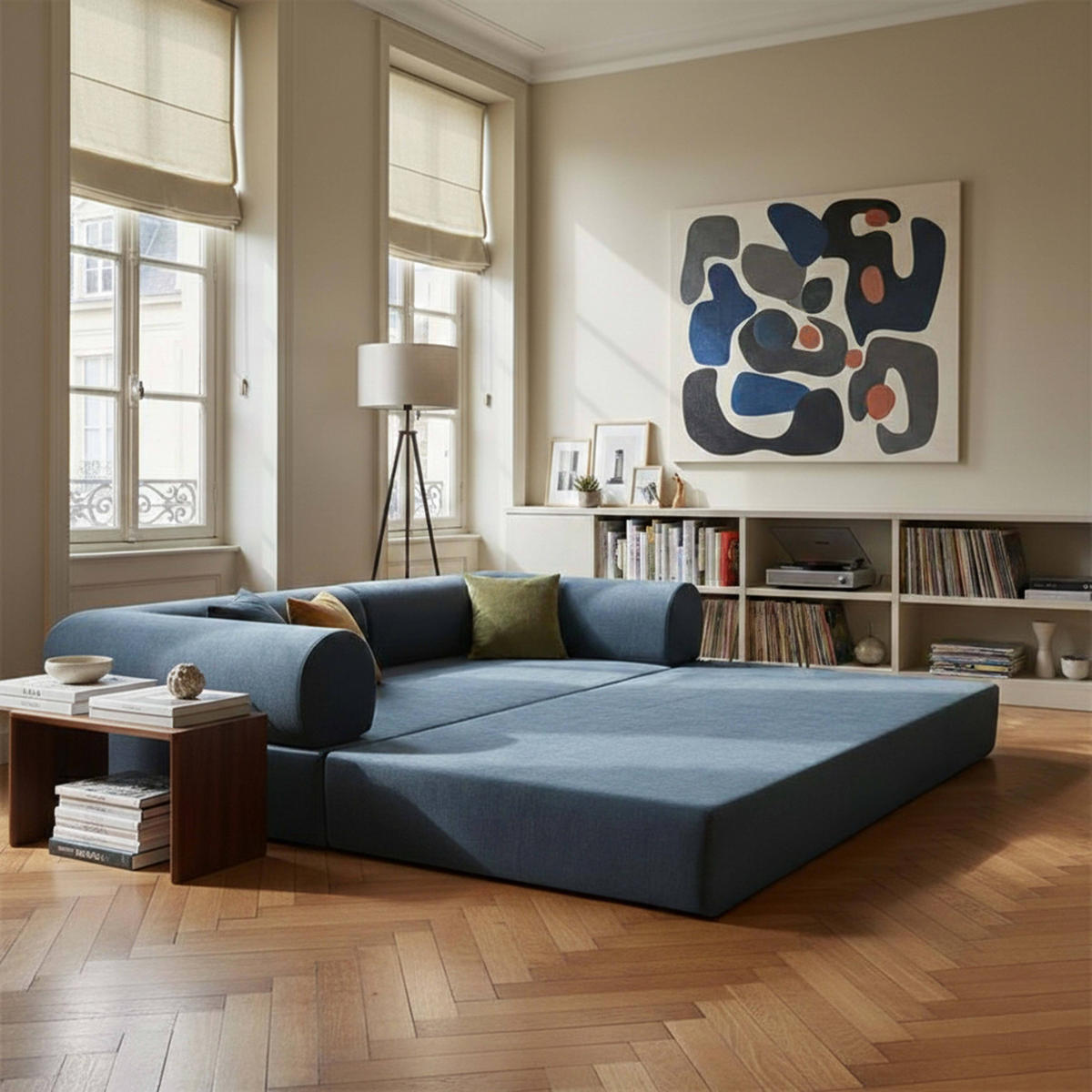 SCHLAFSOFA mit 2 Sitzplätzen, Dunkelblau - Blau, Textil (204/67/102cm) - Oviala