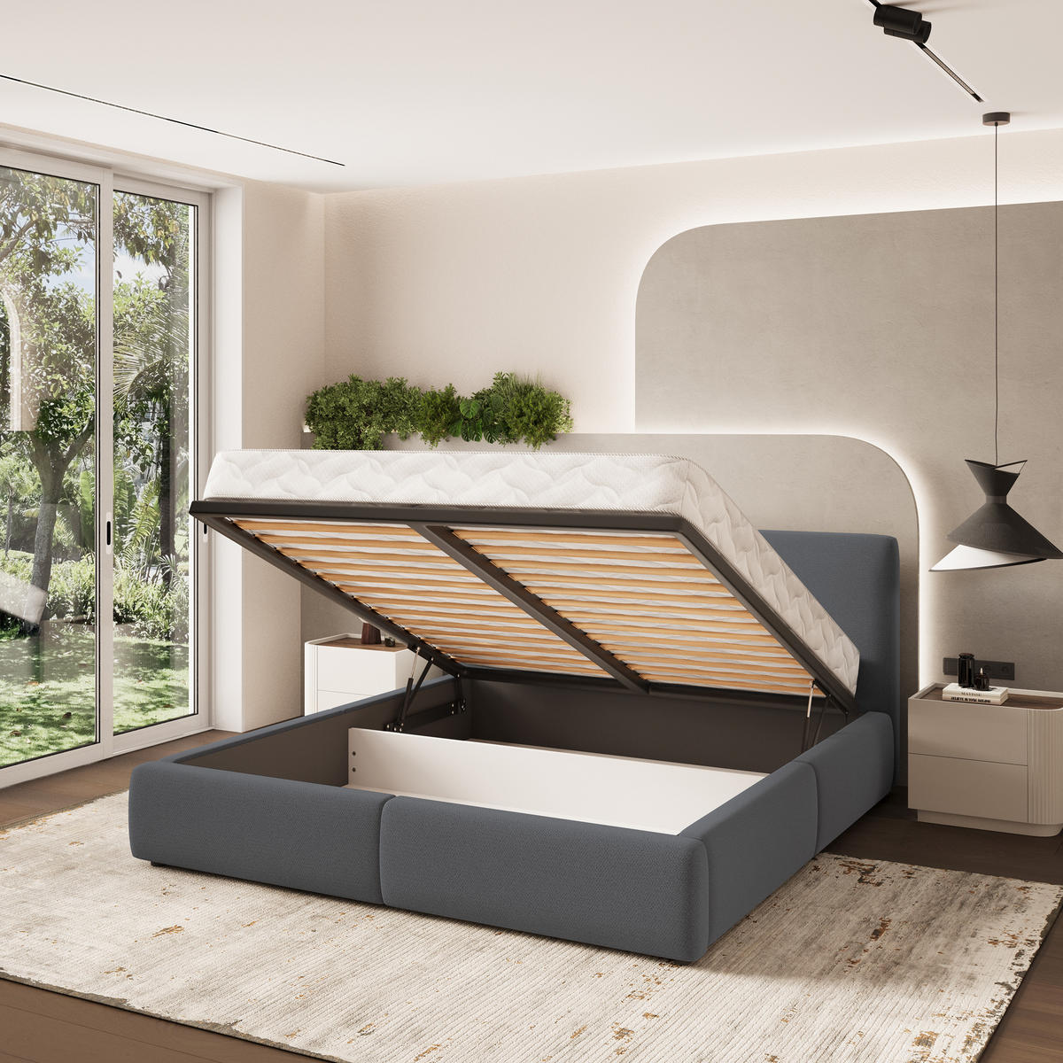 POLSTERBETT FELURO 140x200 cm mit Bettkästen - Graphitfarben - Graphitfarben, Holz (140/200cm) - MASSENO