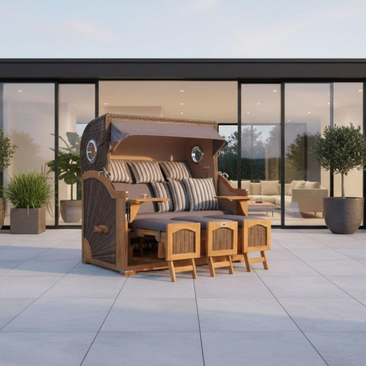 STRANDKORB XXL Düne Grande Teak PE Grey - Braun/Grau, Metall (170/170/95cm) - Mr. Deko